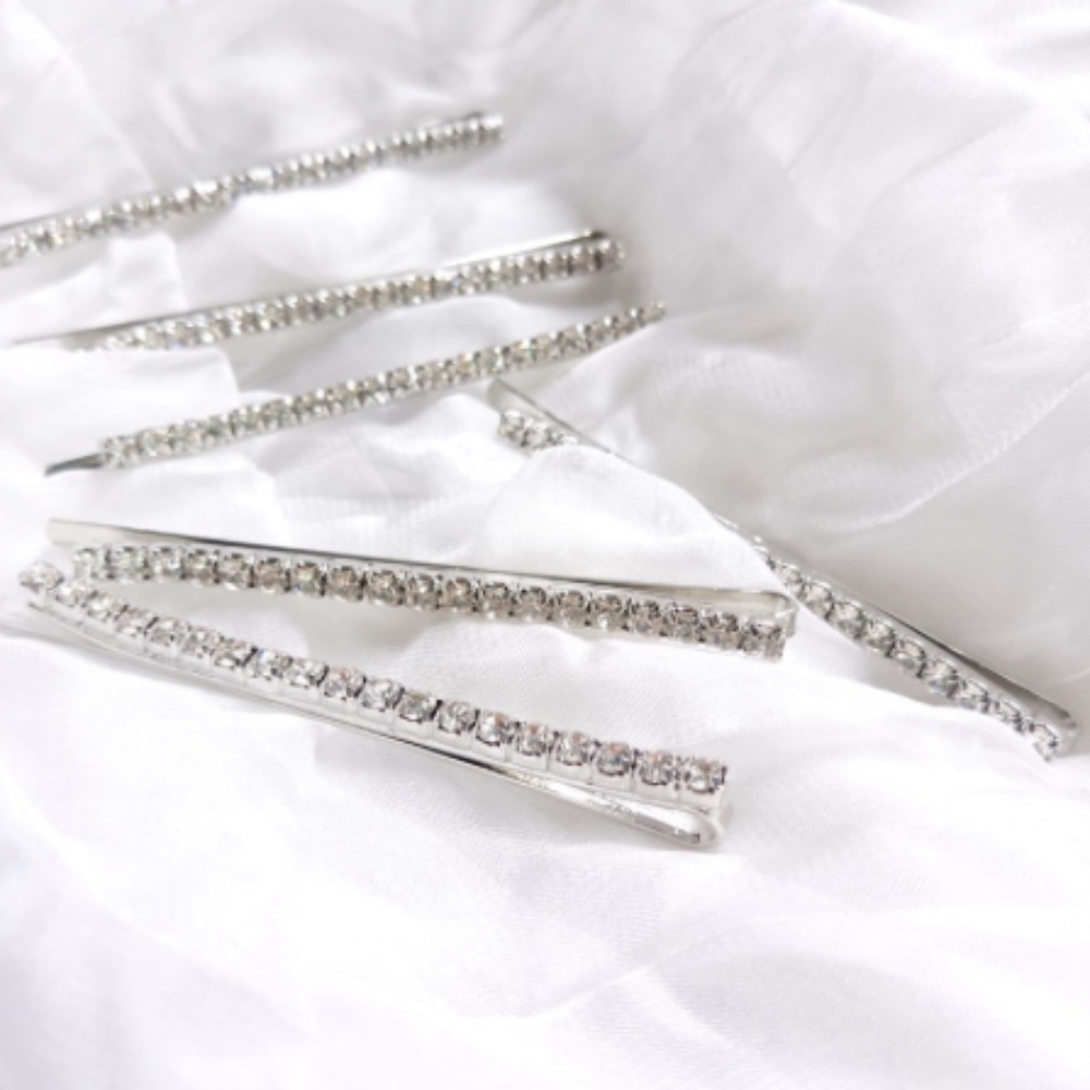 Rhinestone Studded Glam Style Hair Pin 2 Clip Set - Picture 6 of 8